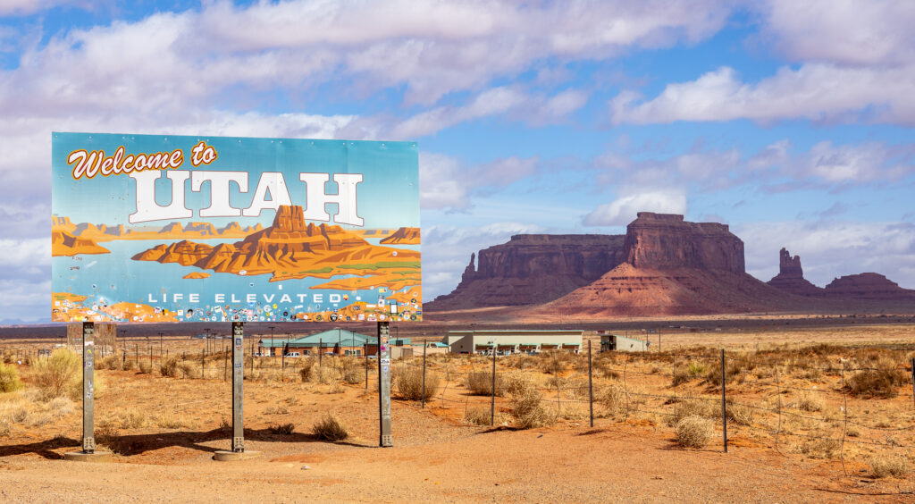 The Welcome to Utah sign in Monument Valley