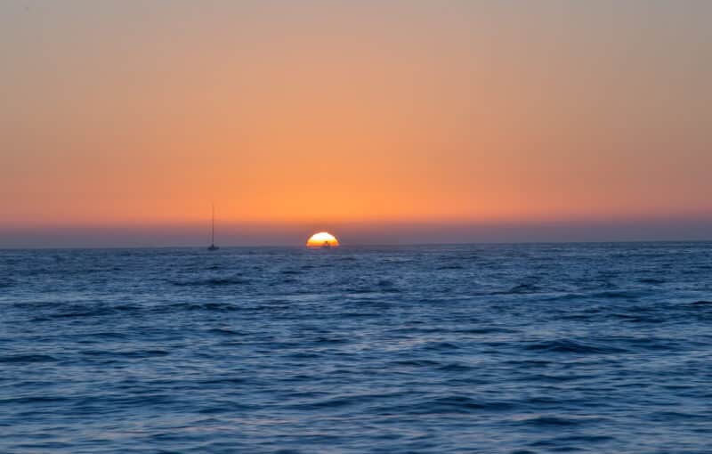 Sun sets over the pacific ocean