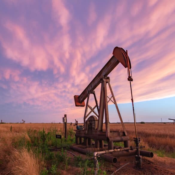 Mammatus clouds behind an oil pumpjack near dusk in Burkburnett, TX back in June