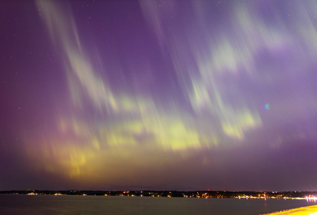 Auroras over the Missouri River from the Gavins Point Dam