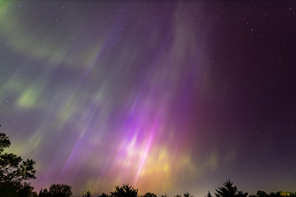 A huge burst of color as the auroras intensify near Yankton South Dakota
