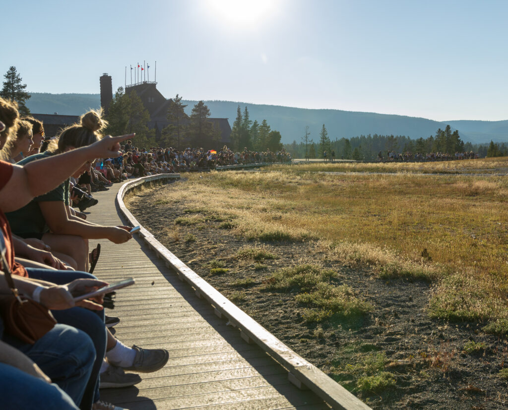 Crowd watching Old Faithful